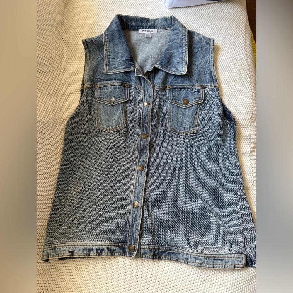 Denim/Knit Sleeveless Vest